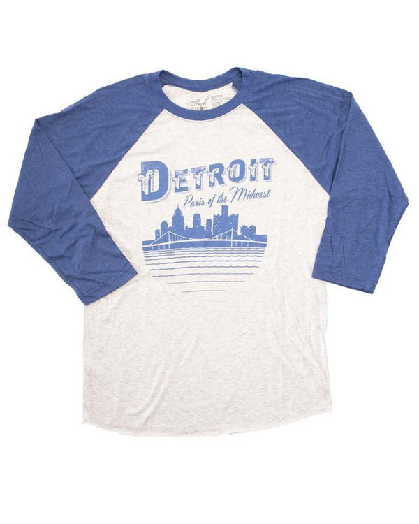 Ink Detroit Paris of the Midwest 3/4 Sleeve Raglan Baseball T-Shirt