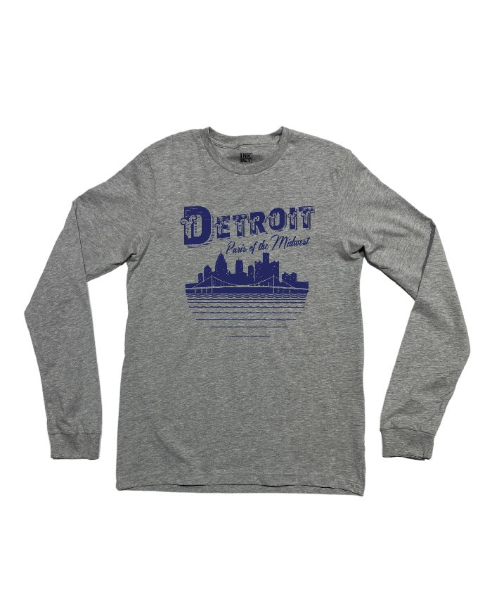 Ink Detroit Paris of the Midwest Long Sleeve T-Shirt - Athletic Heather Grey - Ink Detroit