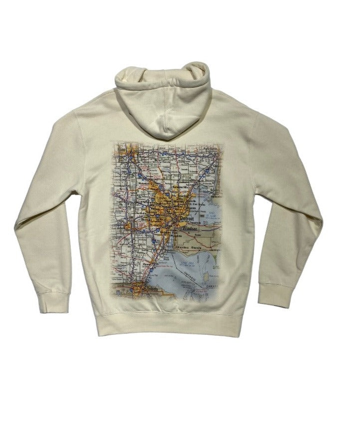 Ink Detroit Premium Hoodie with Metro Detroit Map on Backside