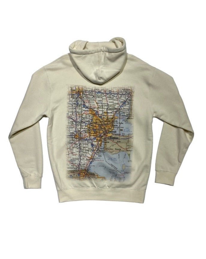 Ink Detroit Premium Heavyweight Metro Detroit Map Hoodie - Bone - Ink Detroit