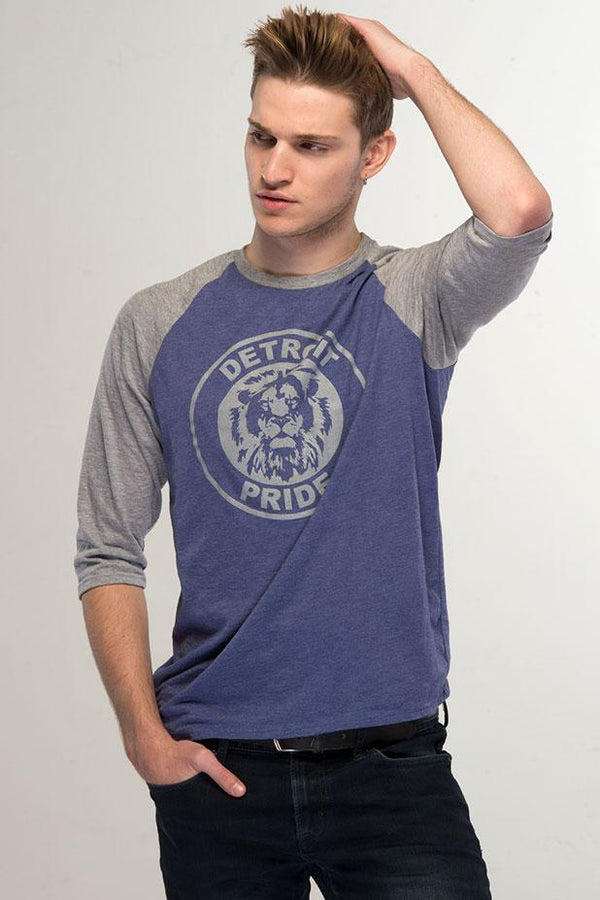 Ink Detroit Pride Tri Blend 3/4 Sleeve Raglan T-Shirt- Royal Blue