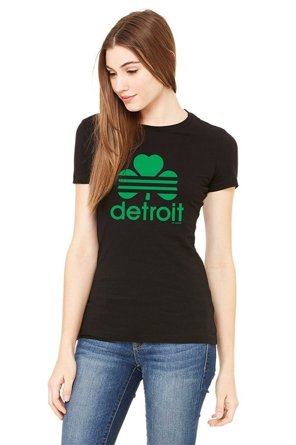 Ink Detroit Retro Cloverleaf Women's Junior Fit T-Shirt - Black