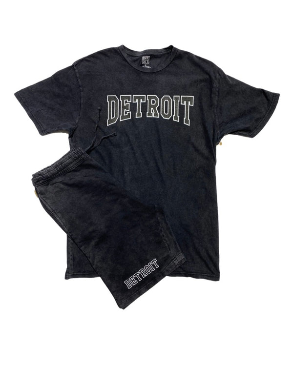 Ink Detroit Collegiate style short jogger set in black 