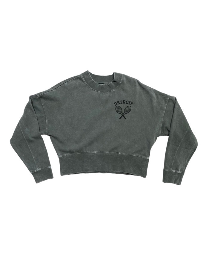 Ink Detroit - Tennis Club - Mineral Wash Fleece Cropped Pullover - Sage