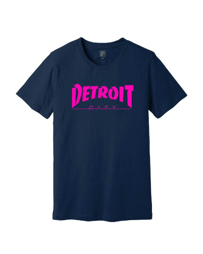 Ink Detroit City Hot Pink Print T-Shirt - Navy