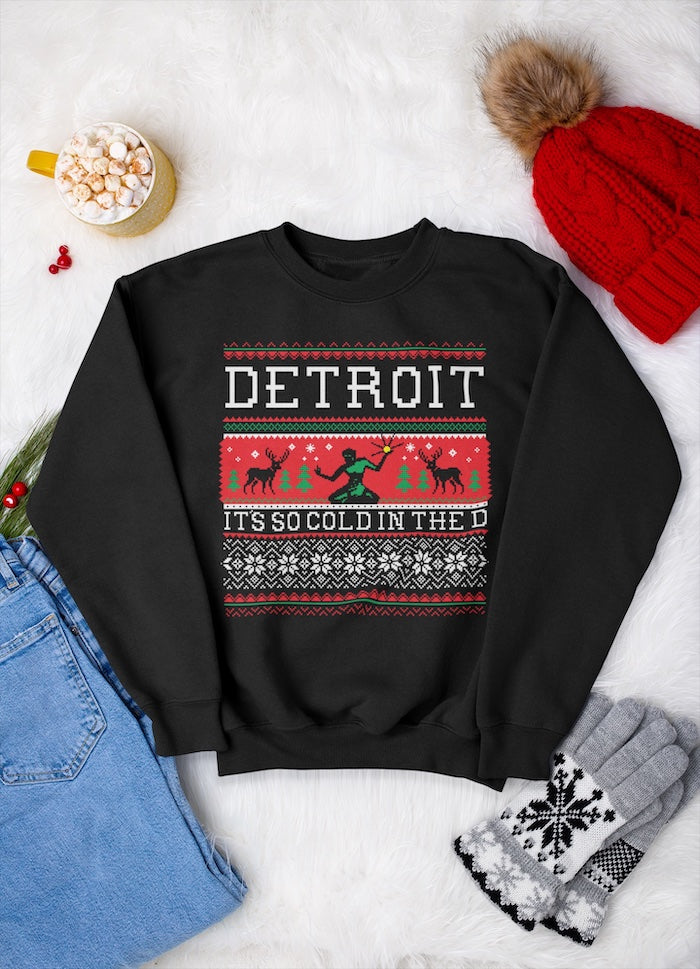 Ink Detroit It's so cold in the D Ugly Christmas sweater