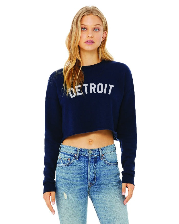 Ink Detroit Women's Cropped Fleece Crewneck Sweatshirt - Navy