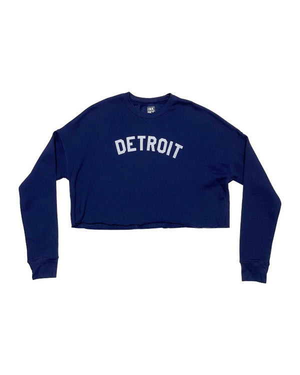 Ink Detroit Women's Cropped Fleece Crewneck Sweatshirt - Navy