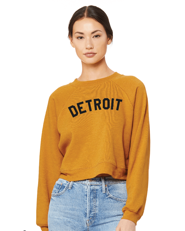 Ink Detroit - Women's Raglan Pullover Fleece Sweatshirt - Mustard - Ink Detroit