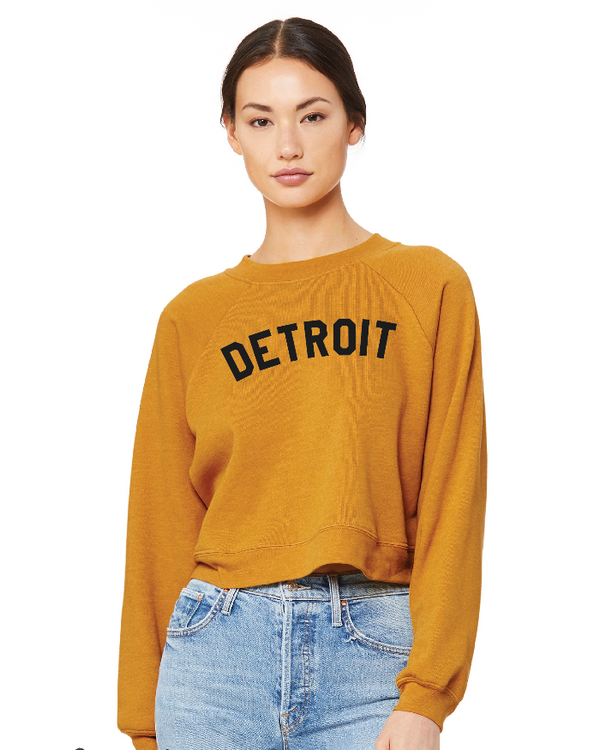 Ink Detroit Women's Raglan Pullover Fleece Sweatshirt - Mustard