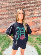 Ink Detroit - Old English D Rose - Oversize Crop T-Shirt - Black - Ink Detroit