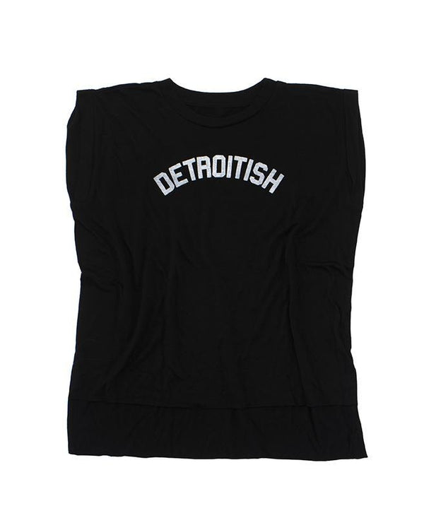 Ink Detroit Detroitish Women's Flowy Muscle T-Shirt Rolled Cuff - Black