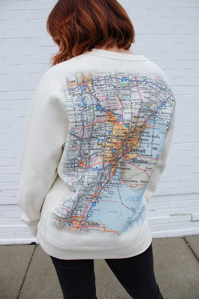 Ink Detroit Metro Map crew neck sweatshirt back print