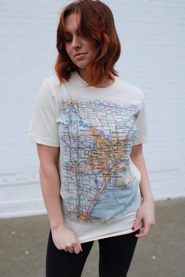Ink Detroit - Metro Detroit Area Map T-Shirt - Natural - Ink Detroit