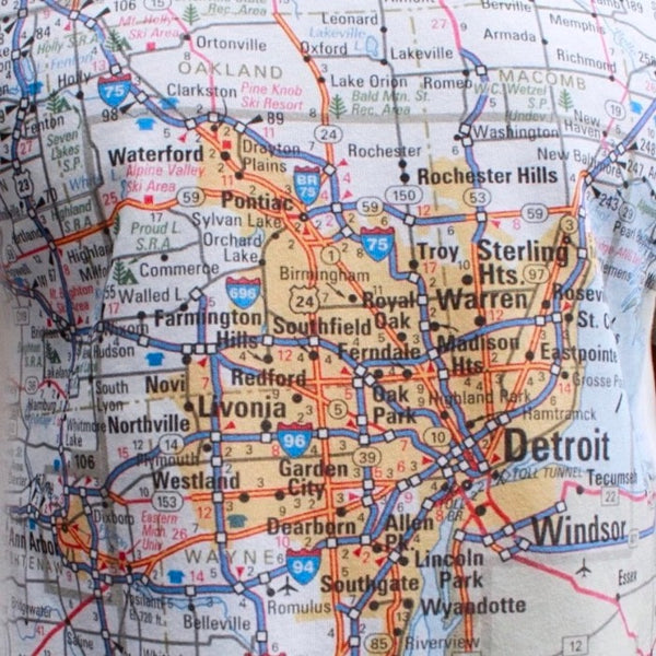 Close up of our Metro Detroit Map T-Shirt