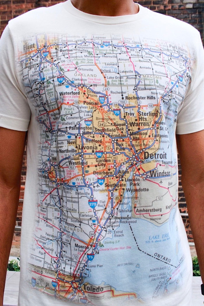 Ink Detroit - Metro Detroit Area Map T-Shirt - Natural