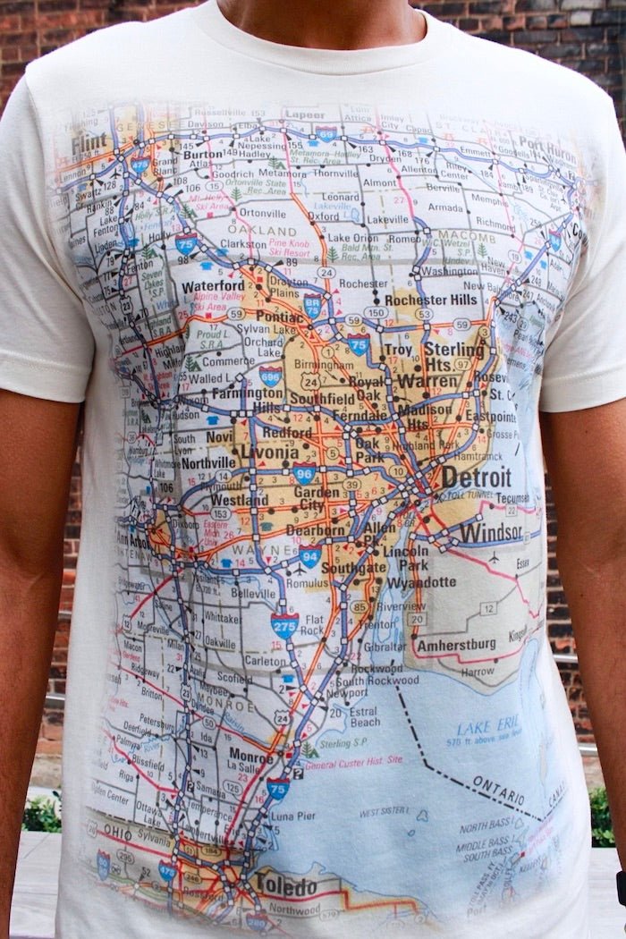 Ink Detroit - Metro Detroit Area Map T-Shirt - Natural - Ink Detroit