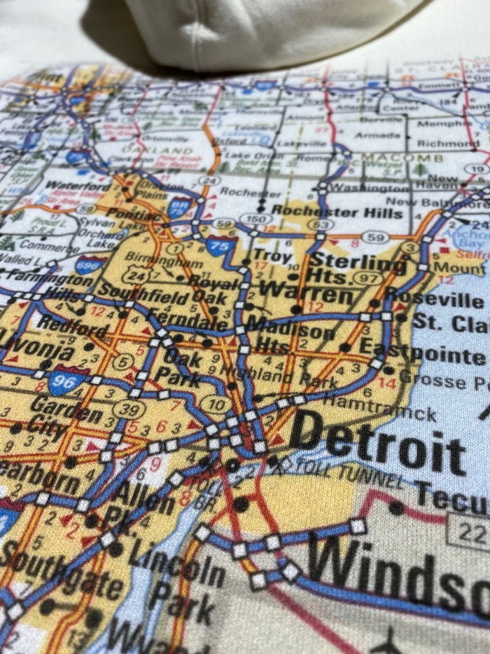 Ink Detroit Premium Heavyweight Metro Detroit Map Hoodie - Bone