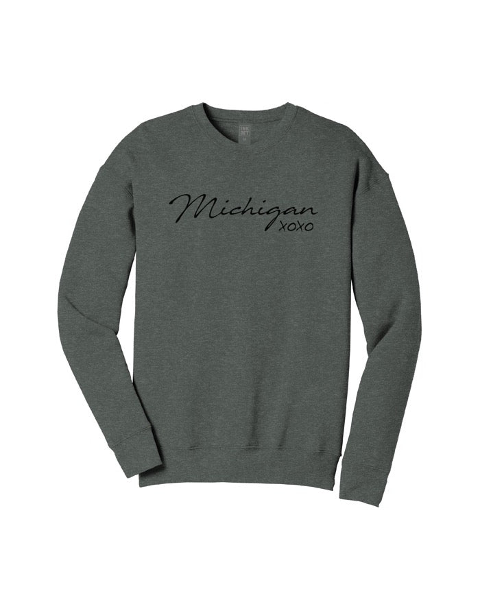 Ink Detroit Michigan XOXO Crewneck Sweatshirt - Grey Tri-Blend
