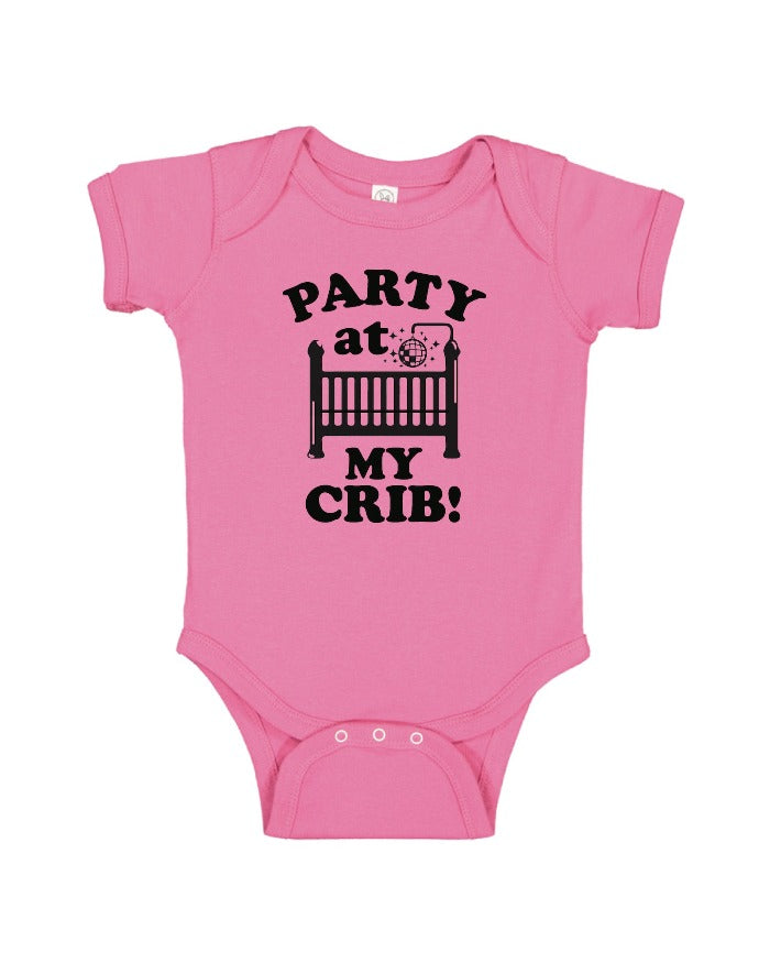 Graphic Tees "PARTY AT MY CRIB" Baby Onesie - Pink