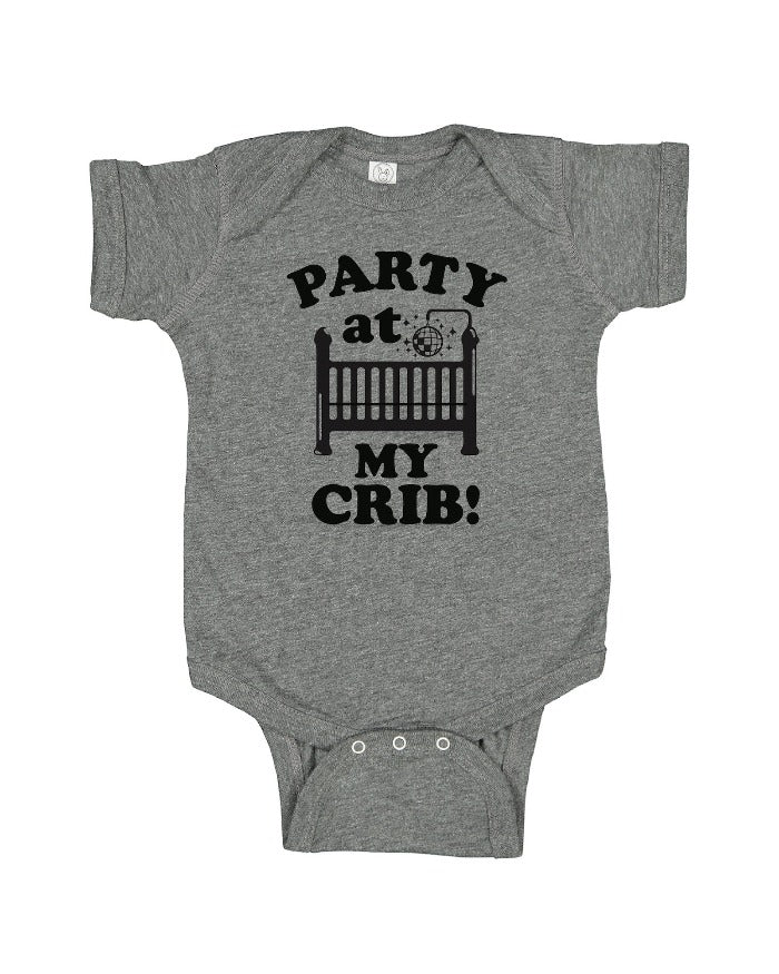 Graphic Tees "PARTY AT MY CRIB" Baby Onesie - Heather Grey