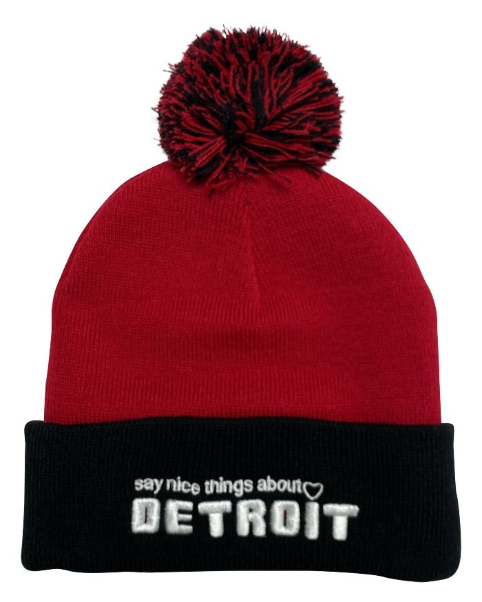 Say Nice Things About Detroit Pom Pom Beanie - Red