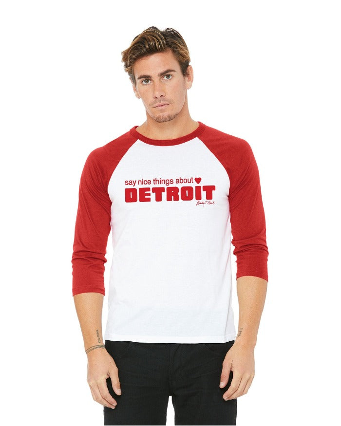 Say Nice Things About Detroit Tri-Blend 3/4 Sleeve Raglan T-Shirt - Red