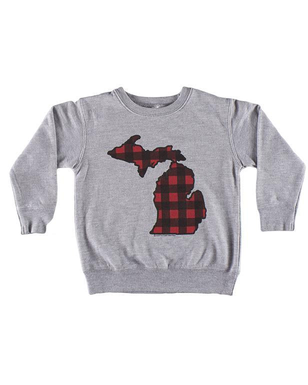 The Great Lakes State Buffalo Plaid Flannel Toddler Sweatshirt - Heather Grey