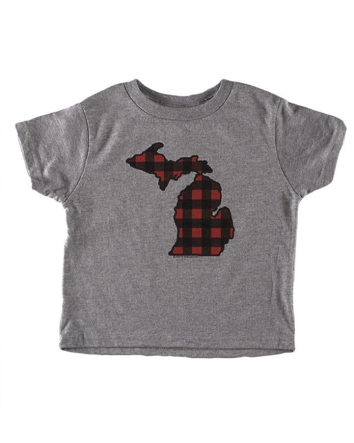 The Great Lakes State Buffalo Plaid Flannel Toddler T-Shirt - Heather Grey