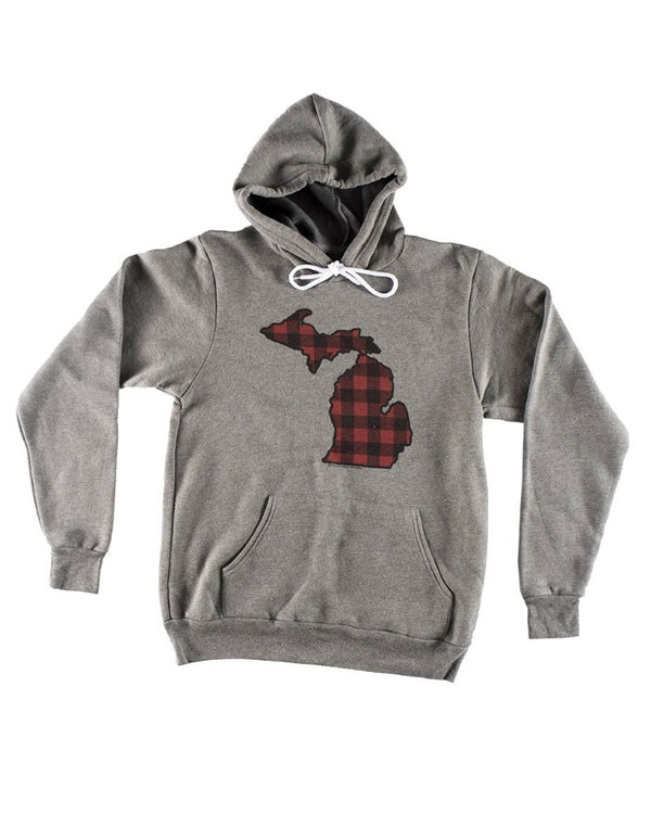 The Great Lakes State Buffalo Plaid Hoodie - Heather Grey