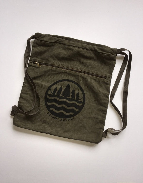 The Great Lakes State Canvas Cinch-Sack - Military Green