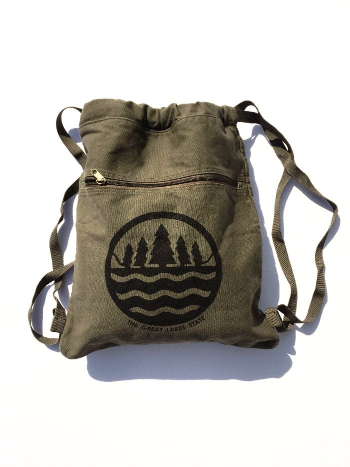 The Great Lakes State Canvas Cinch-Sack - Military Green