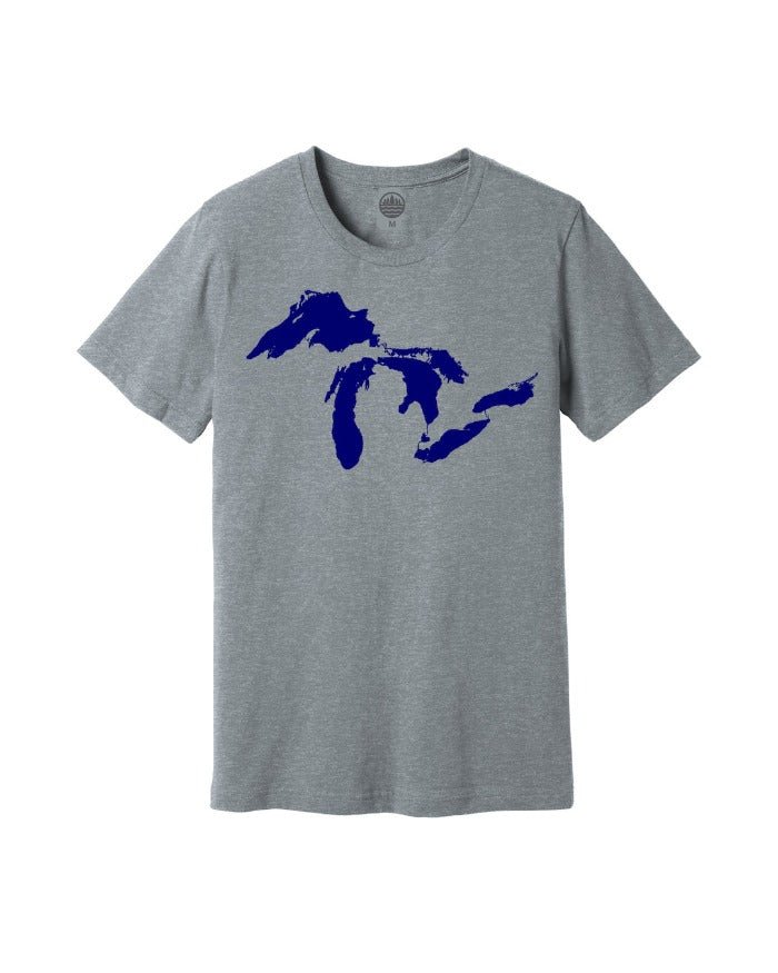 The Great Lakes State Detailed Great Lakes T-Shirt - Heather Grey - Ink Detroit