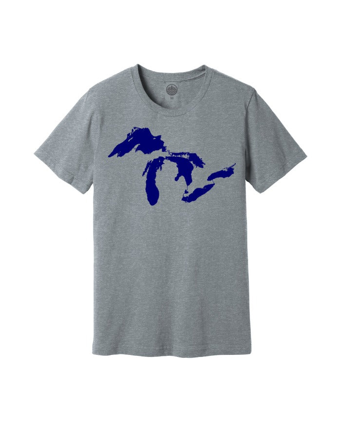 The Great Lakes State - Detailed Great Lakes T-Shirt - Heather Grey