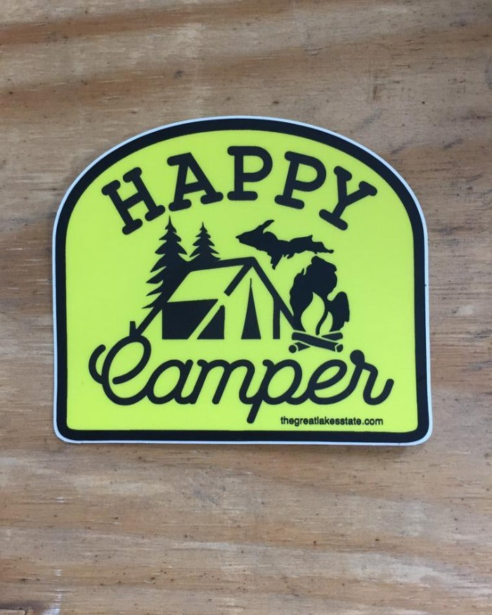 The Great Lakes State Happy Camper Die Cut Vinyl Sticker