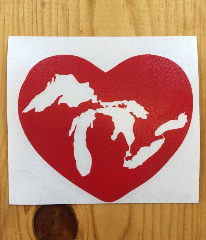 The Great Lakes State Lakes Heart Vinyl Decal Sticker
