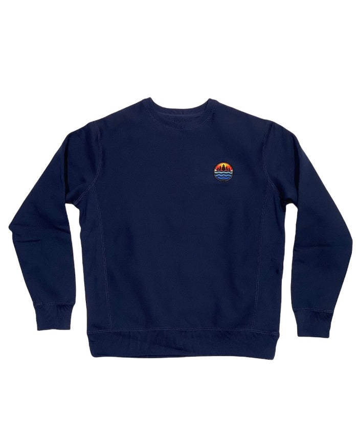 The Great Lakes State Sunset logo on Heavyweight Navy Crewneck sweatshirt