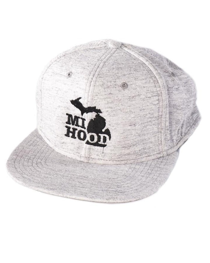 The Great Lakes State MI Hood Jersey Knit Snapback - Light Grey - Ink Detroit