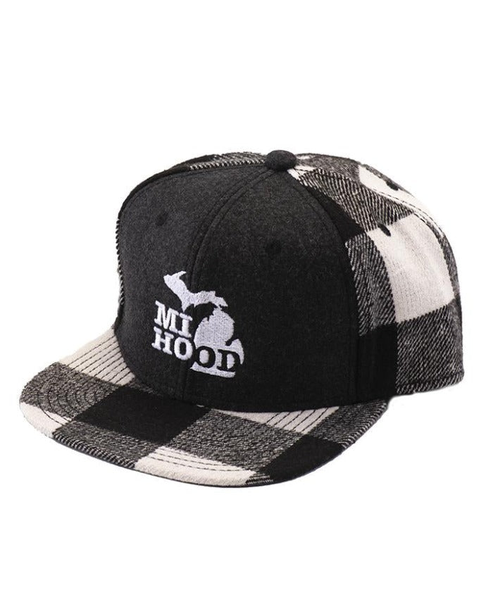 The Great Lakes State MI Hood Plaid Lumberjack Snapback Hat - Black