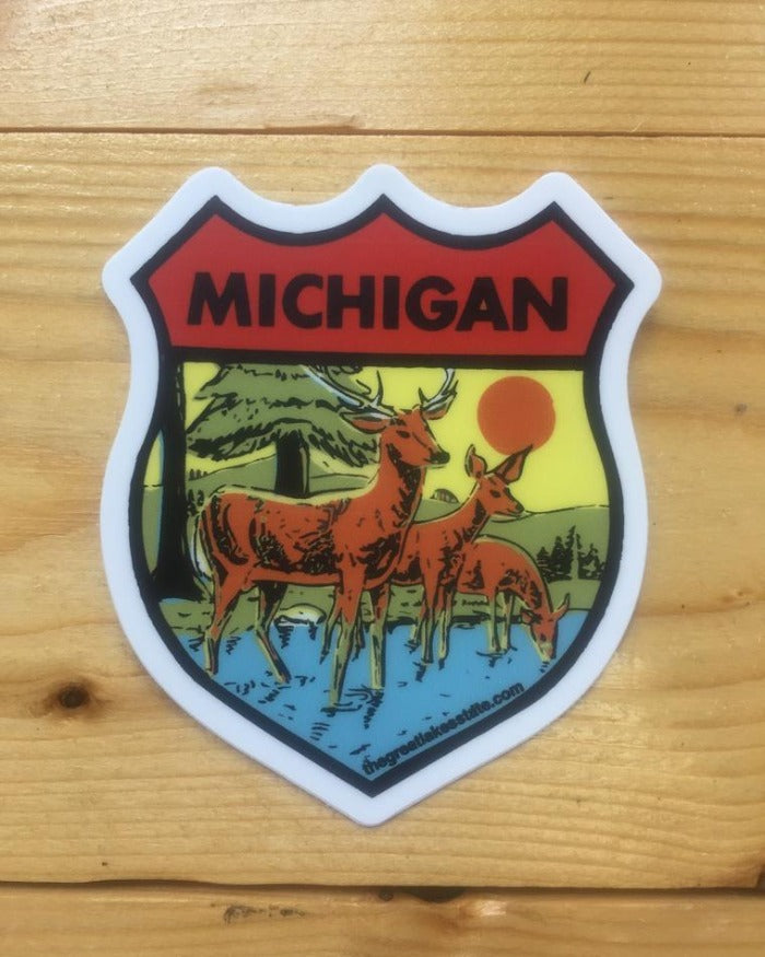 The Great Lakes State Michigan Deer Shield Die Cut Vinyl Sticker
