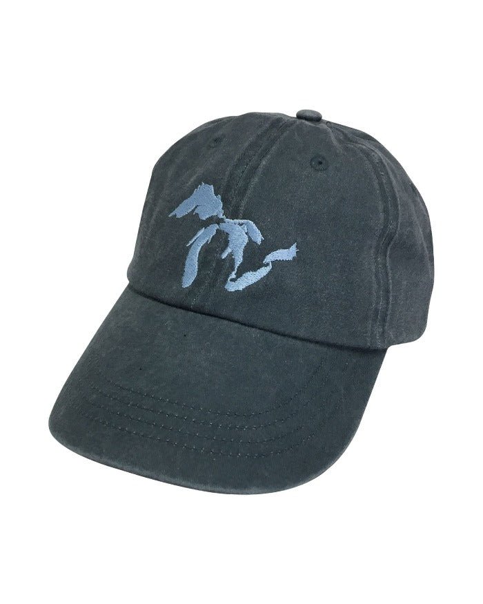 The Great Lakes State Pigment Dyed Dad Hat - Navy - Ink Detroit