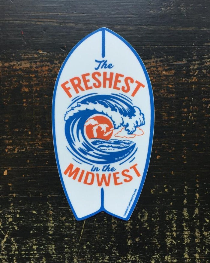 The Great Lakes State The Freshest in the Midwest Surfboard Die Cut Vinyl Sticker