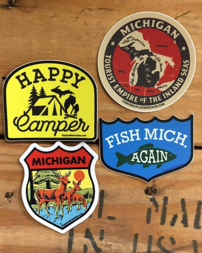The Great Lakes State Vintage Die Cut Vinyl Sticker 4 Pack