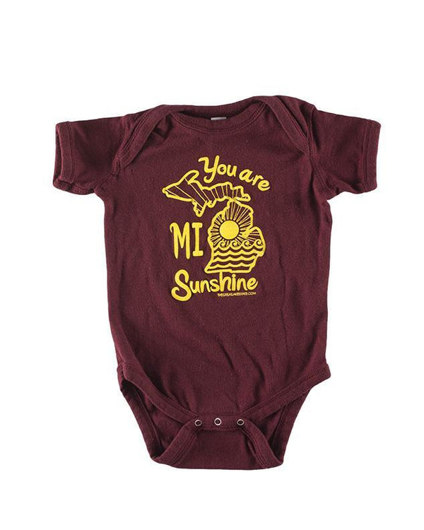 The Great Lakes State You Are MI Sunshine Baby Onesie - Maroon