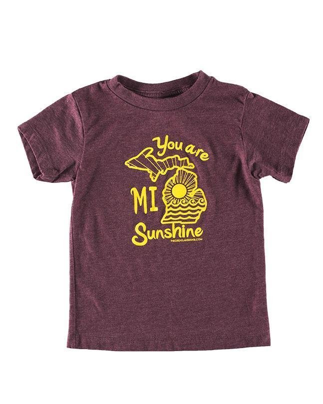 The Great Lakes State You Are MI Sunshine Youth T-Shirt - Heather Maroon - Ink Detroit