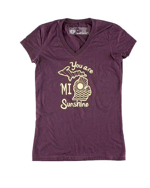 The Great Lakes State You Are Mi Sunshine Women's Junior Fit V-Neck T-Shirt - Maroon