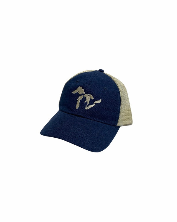 The Great Lakes State Recycled Poly and Hemp Cap with Mesh - Dark Blue