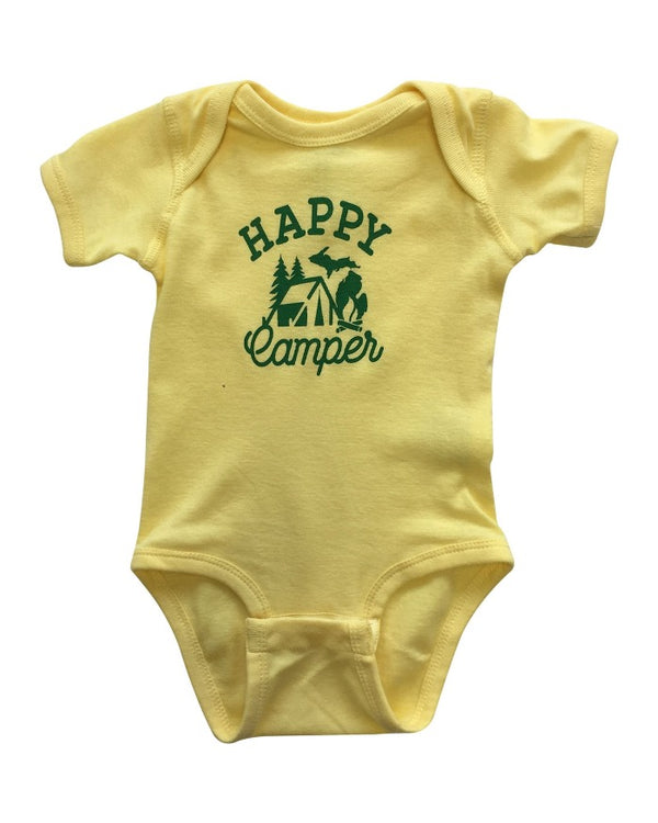The Great Lakes State Happy Camper Onesie - Banana Yellow