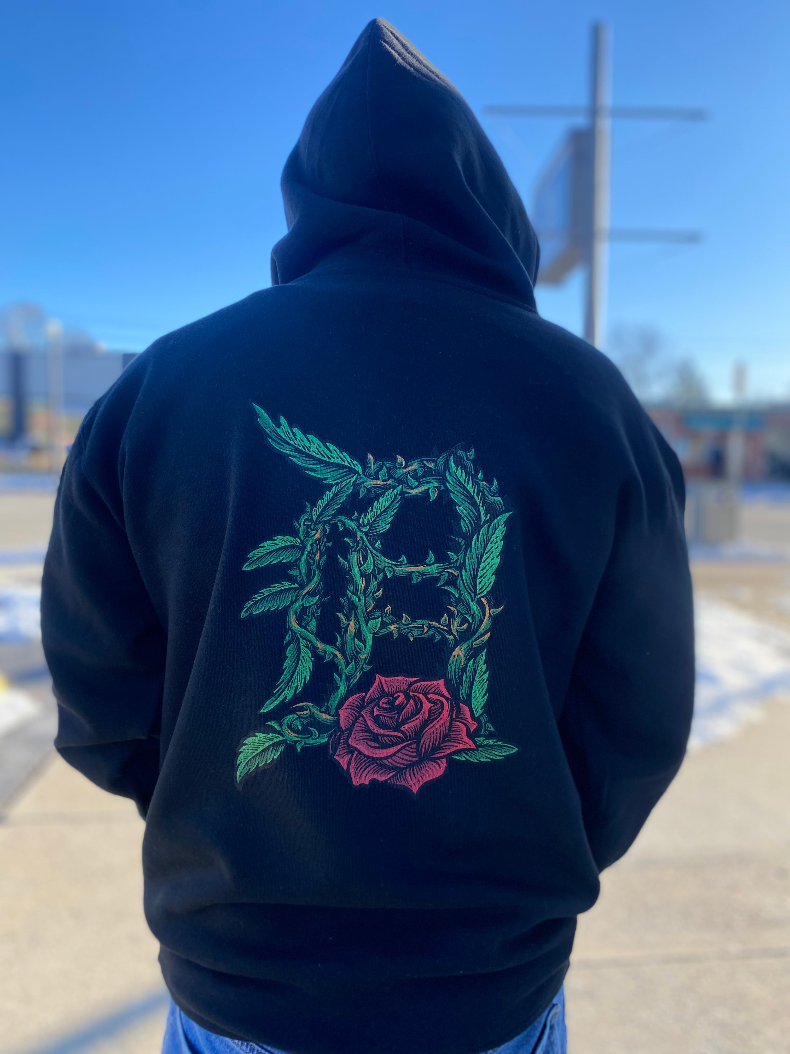 Ink Detroit - Old English D Rose - Premium Heavyweight Hoodie - Black