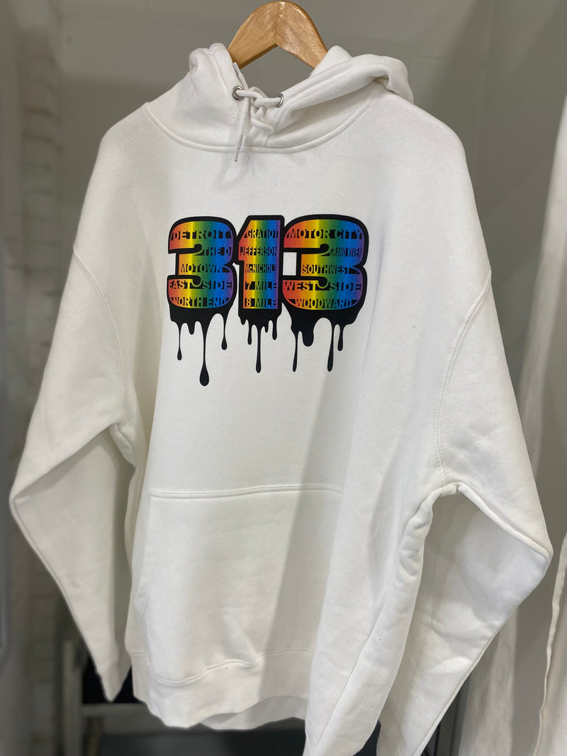 Ink Detroit Limited Edition 313 Drip Hoodie - White